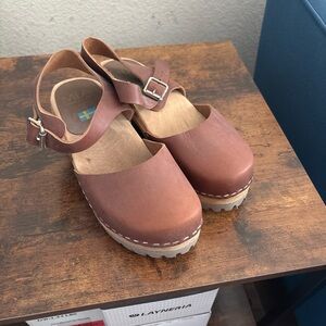 MIA Brown Leather Clog Mules